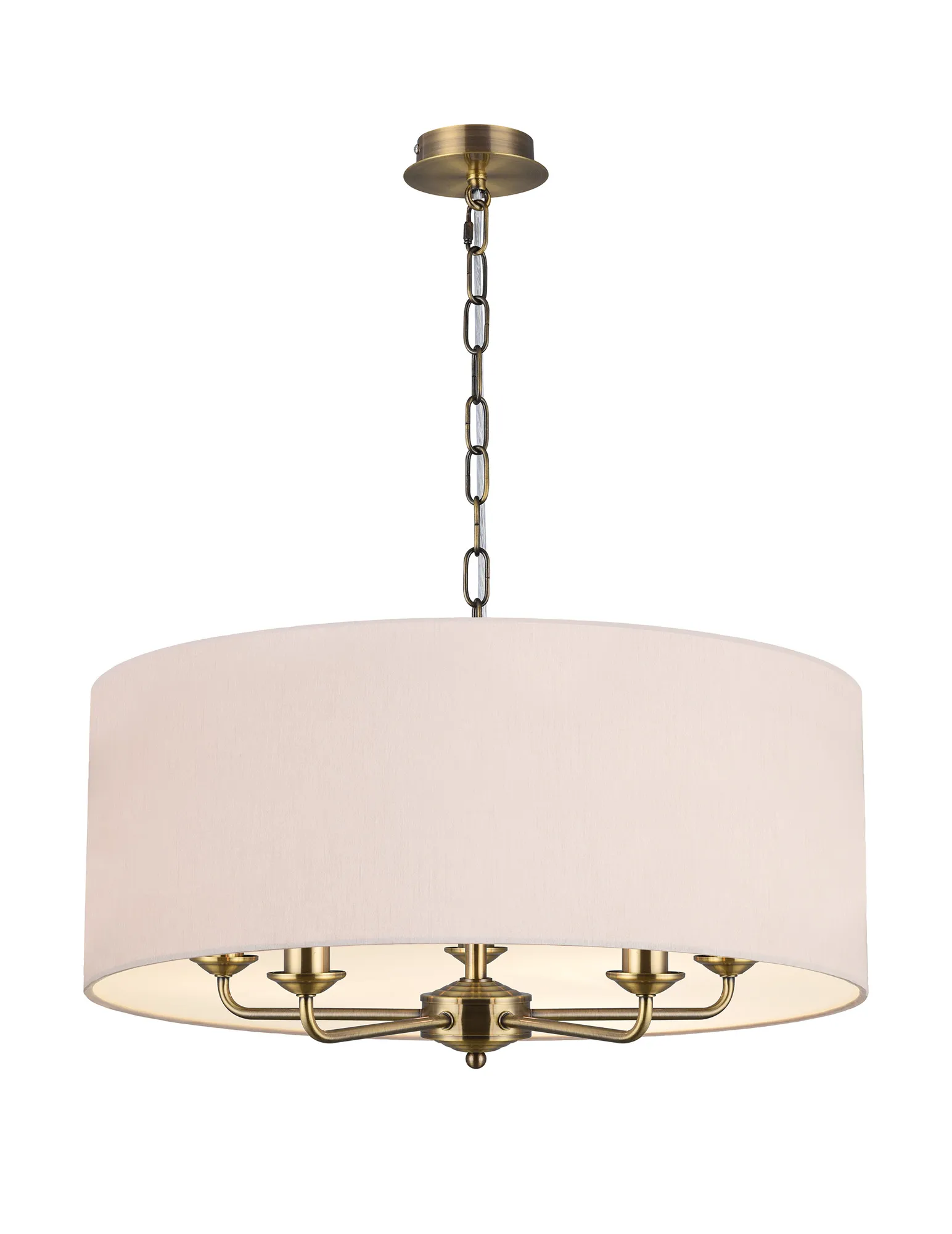 DK0663  Banyan 60cm 5 Light Pendant Antique Brass; Nude Beige/Moonlight